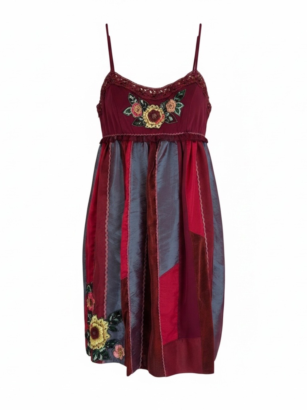 NWT Vintage SUE WONG Nocturne 100% Silk Patchwork Crochet Floral Dress SZ 2 Y2K - Picture 2 of 15